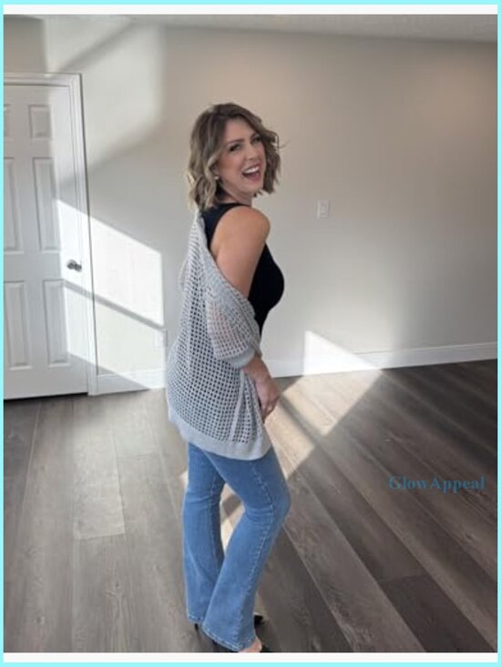 Lightweight Crochet Cardigan Short Sleeve Kimono Open Front Sweater - Picture 4 of 7